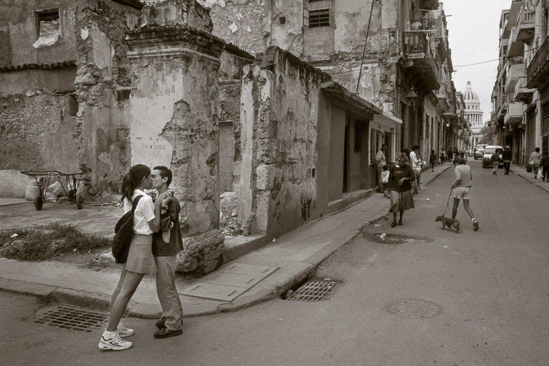 Young Couple Kissing in the streets of Havana
